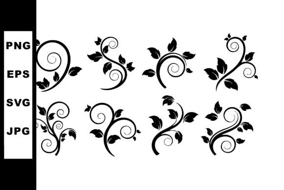 Black Floral Vine Swirl Ornamental Vecto Graphics and Illustrations