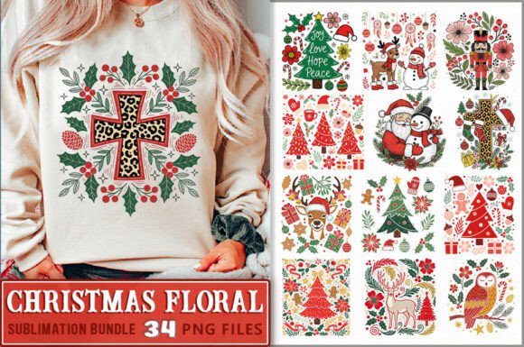 Boho Floral Christmas PNG Bundle Graphics and Illustrations