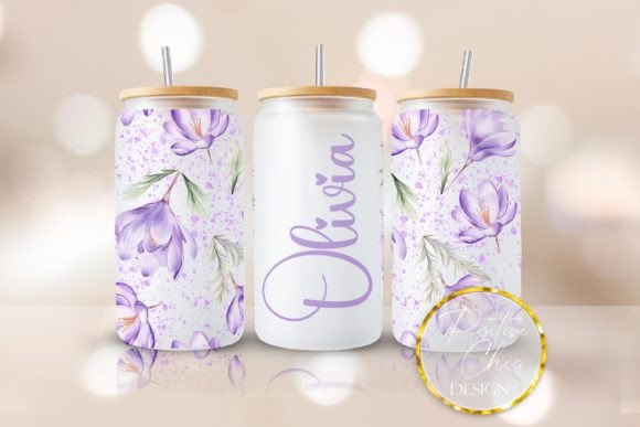 Custom Name Floral Libbey Glass Wrap PNG Graphics and Crafts
