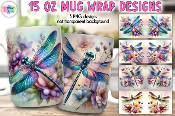 Dragonfly Mug Wrap, Floral Mug Design Graphics and Illustrations Review