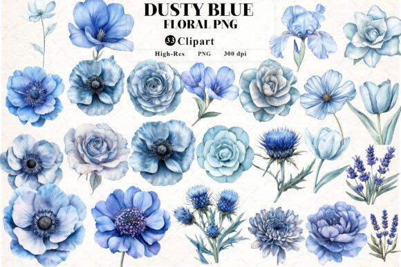 Dusty Blue Watercolor Floral Clipart Graphics and Illustrations Review