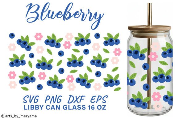 Floral Blueberry Libby Can Glass Wrap