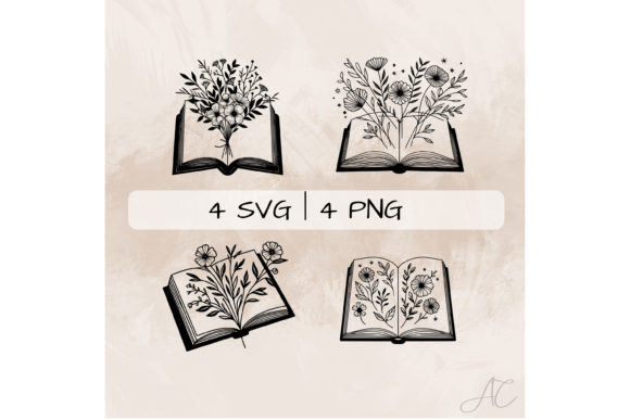 Floral Book SVG Bundle, Book and Flowers Graphics for Crafts