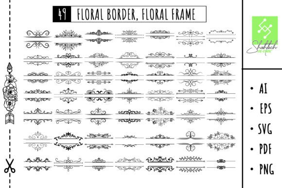 Floral Border Svg, Floral Frame Bundle Graphics and Illustrations