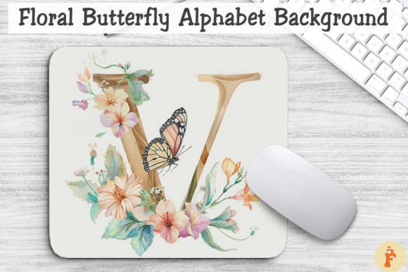 Floral Butterfly Letter V Background Graphics for Branding