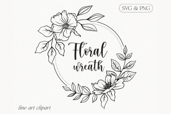 Floral Line Art Flower Wreath Clipart Graphics and Illustrations Review
