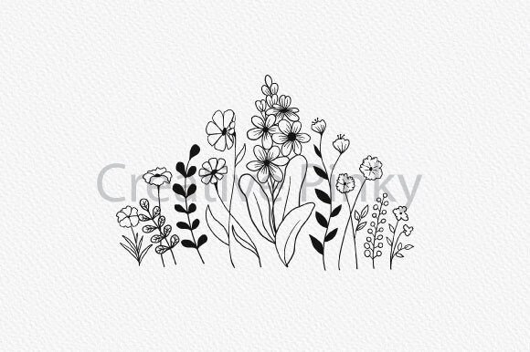 Floral Line Art SVG Png Graphics for Print Templates