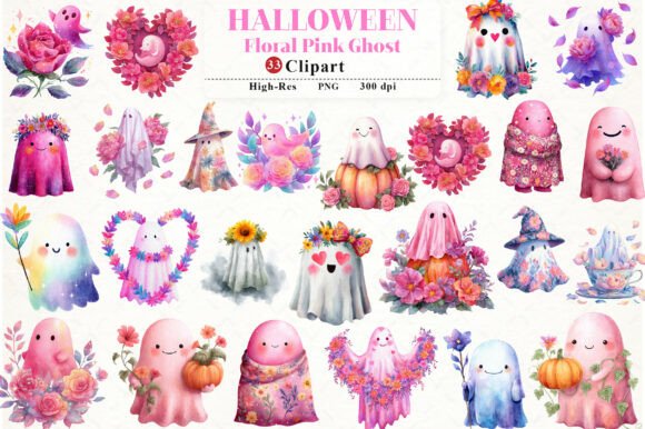 Floral Pink Ghost Halloween Graphics and Illustrations Review