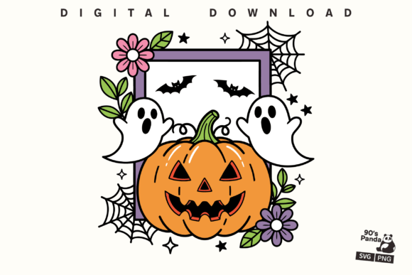 Floral Pumpkin Halloween Design SVG PNG Graphics and Illustrations