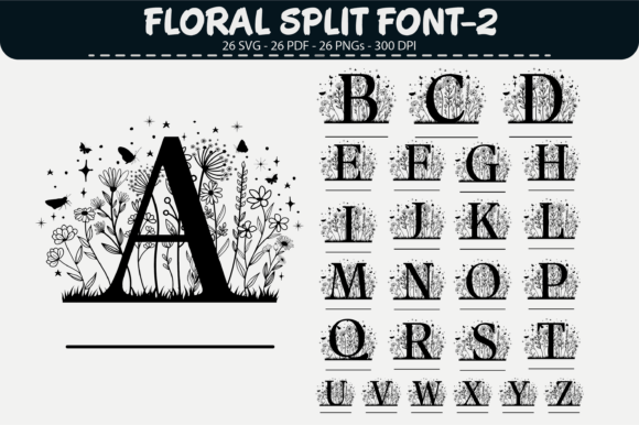 Floral Split Alphabet – 26 Designs for Graphics and Illustrations