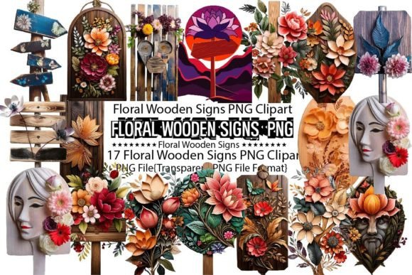 Floral Wooden Signs Sublimation Bundle Graphics and Print Templates