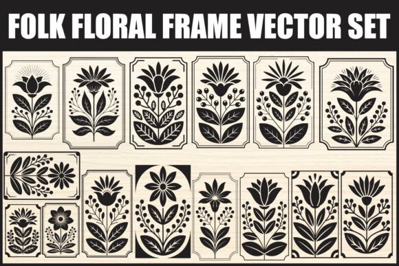 Folk Floral Frame Vector Set: Graphics and Illustrations for Editorial Polish