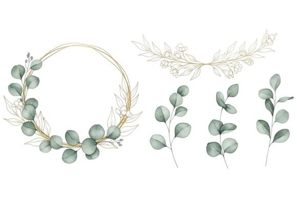 Gold Eucalyptus Wreath Floral Set Graphics and Illustrations Review