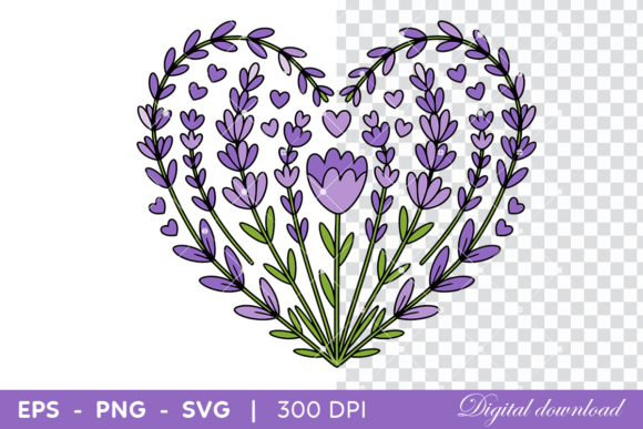 Lavender Heart Shaped Floral Graphics and Illustrations Review