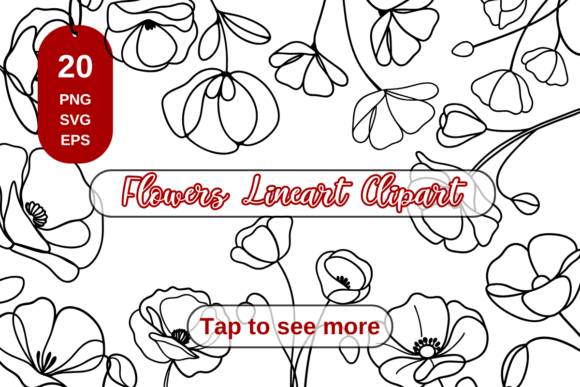 Line Art Floral Set, Flowers Line Art Graphics and Illustrations