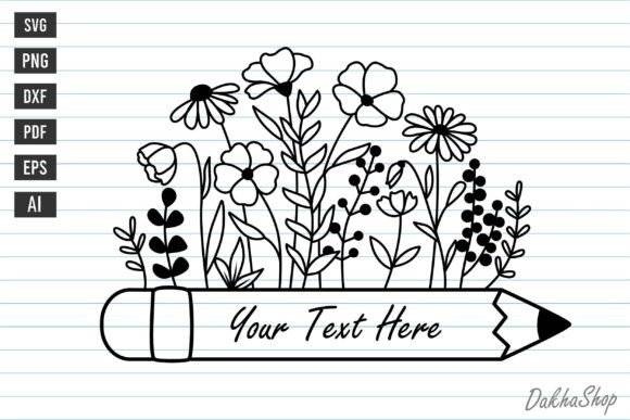 Pencil Flower Svg, Floral Teacher Svg. Graphics and Print Templates Review