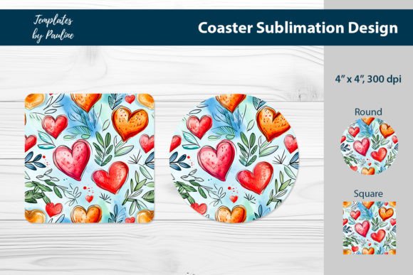 Purple Heart Square Coaster Sublimation Graphics for Print Templates