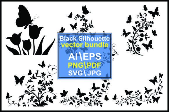 Silhouettes Floral Butterfly Patterns Graphics and Illustrations Review