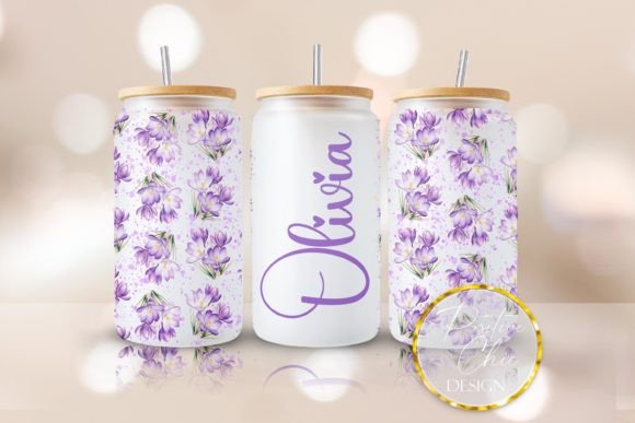 Spring Floral Custom Name Libbey Can PNG Graphics for Crafts