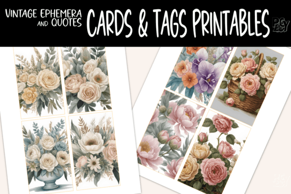 Vintage Floral Cards Ephemera Tags
