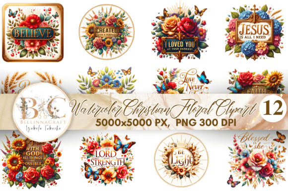 Watercolor Christian Floral Clipart