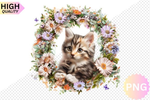 Watercolor Floral Cat Sublimation Graphics for Crafts